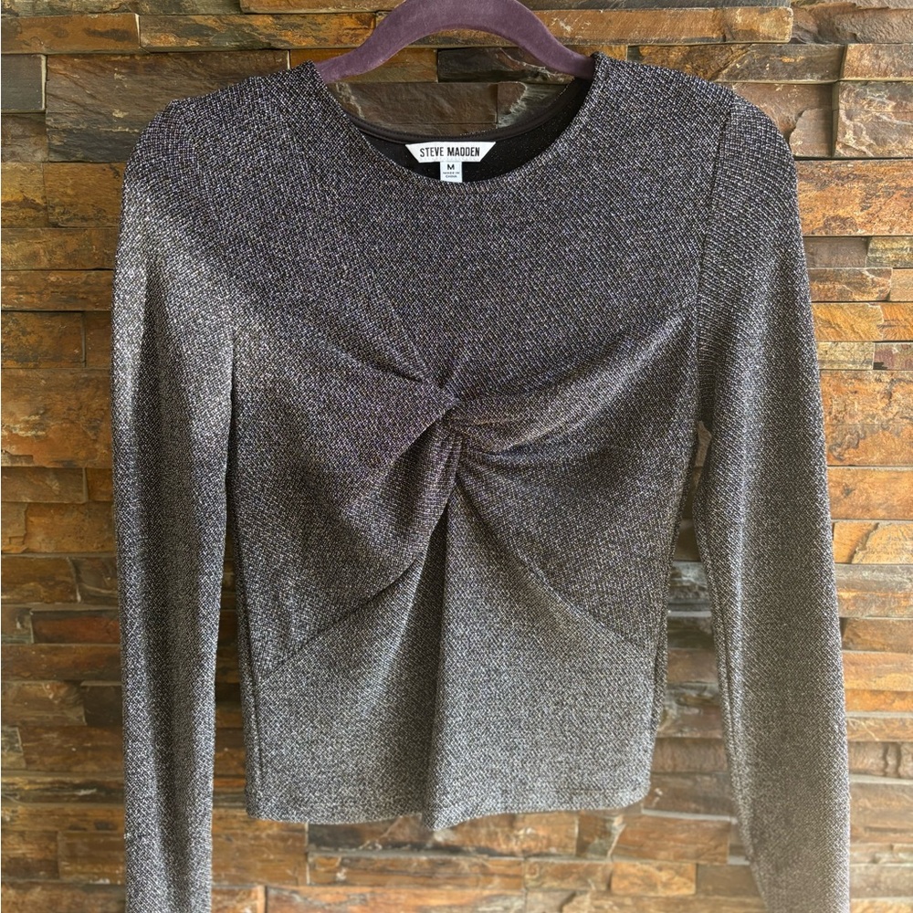 Steve Madden Metallic Gray Long Sleeve Top
